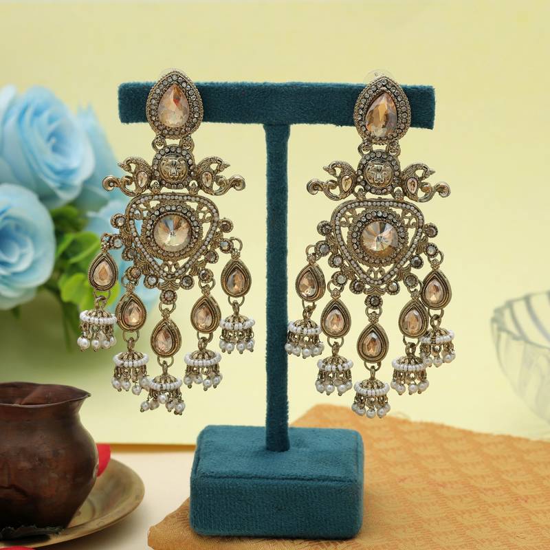 Gold color kundan earrings