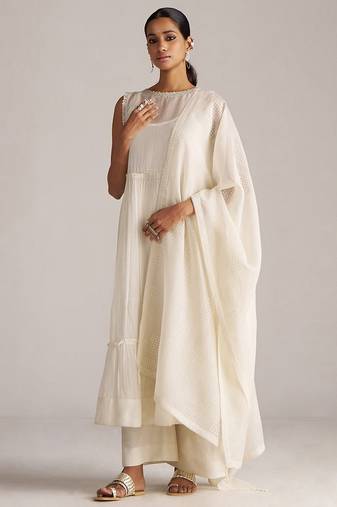 Ivory kota silk kurta set