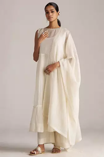 Ivory kota silk kurta set