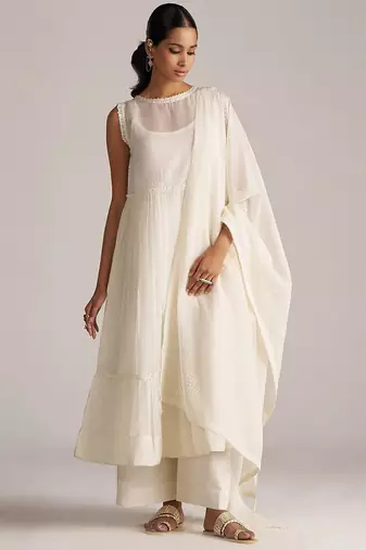 Ivory kota silk kurta set