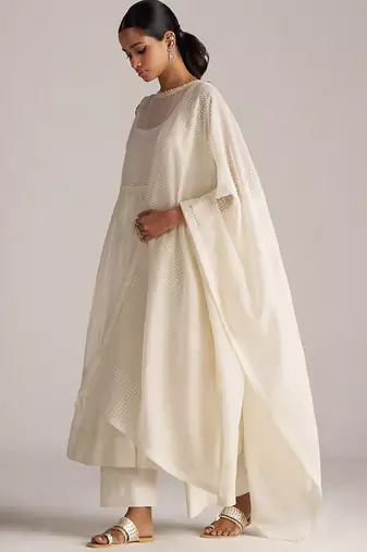 Ivory kota silk kurta set