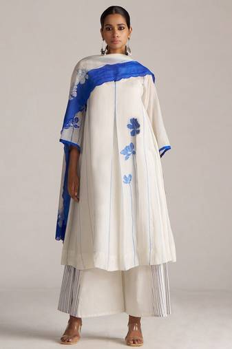 Marshmellow and cobalt blue kurta set
