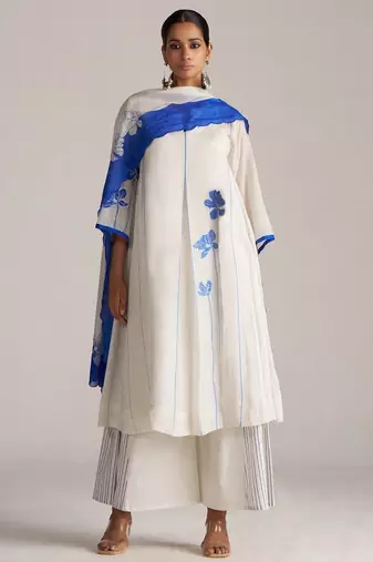 Marshmellow and cobalt blue kurta set