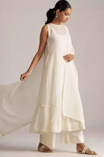 Ivory kota silk kurta set