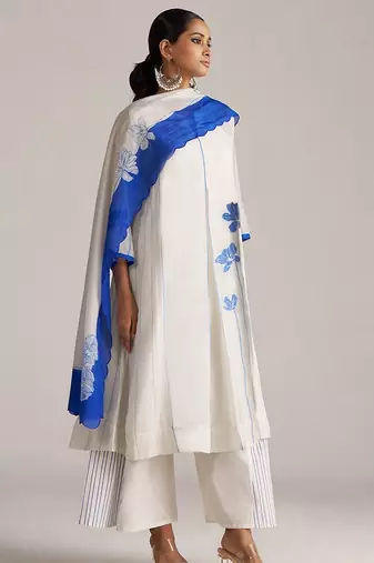 Marshmellow and cobalt blue kurta set