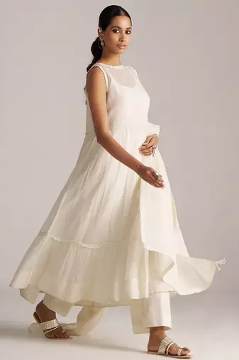 Ivory kota silk kurta set