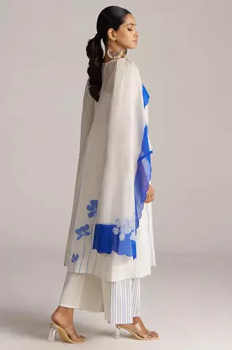 Marshmellow and cobalt blue kurta set