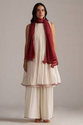 Ivory and maroon pure chanderi kurta set 1
