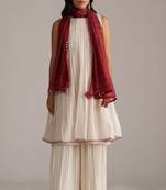 Ivory and maroon pure chanderi kurta set