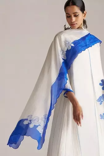 Marshmellow and cobalt blue kurta set