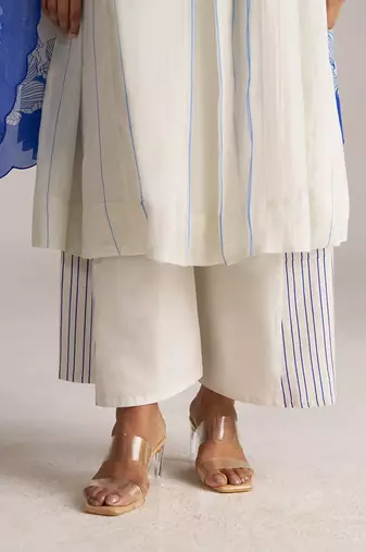 Marshmellow and cobalt blue kurta set