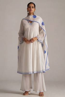 Marshmellow and cobalt blue chanderi kurta set 1
