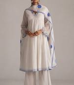 Marshmellow and cobalt blue chanderi kurta set