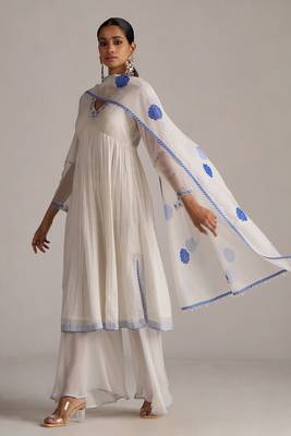 Marshmellow and cobalt blue chanderi kurta set 2