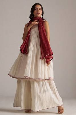 Ivory and maroon pure chanderi kurta set 5