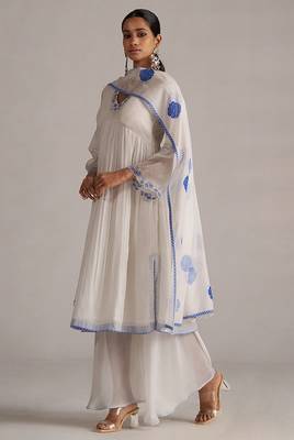 Marshmellow and cobalt blue chanderi kurta set 3