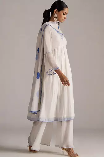Marshmellow and cobalt blue chanderi kurta set