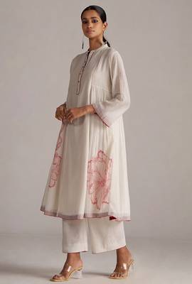 Ivory and maroon pure chanderi kurta set 2
