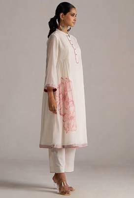Ivory and maroon pure chanderi kurta set 3