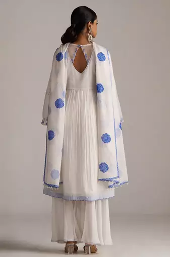 Marshmellow and cobalt blue chanderi kurta set