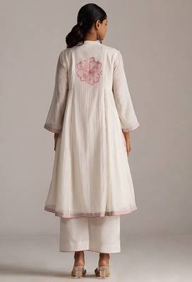 Ivory and maroon pure chanderi kurta set 4