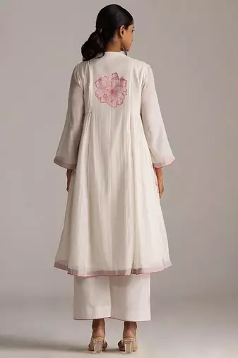 Ivory and maroon pure chanderi kurta set