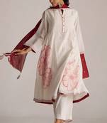 Ivory and maroon pure chanderi kurta set