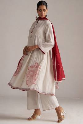 Ivory and maroon pure chanderi kurta set 5
