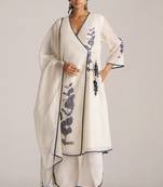Ivory and navy blue pure chanderi kurta set