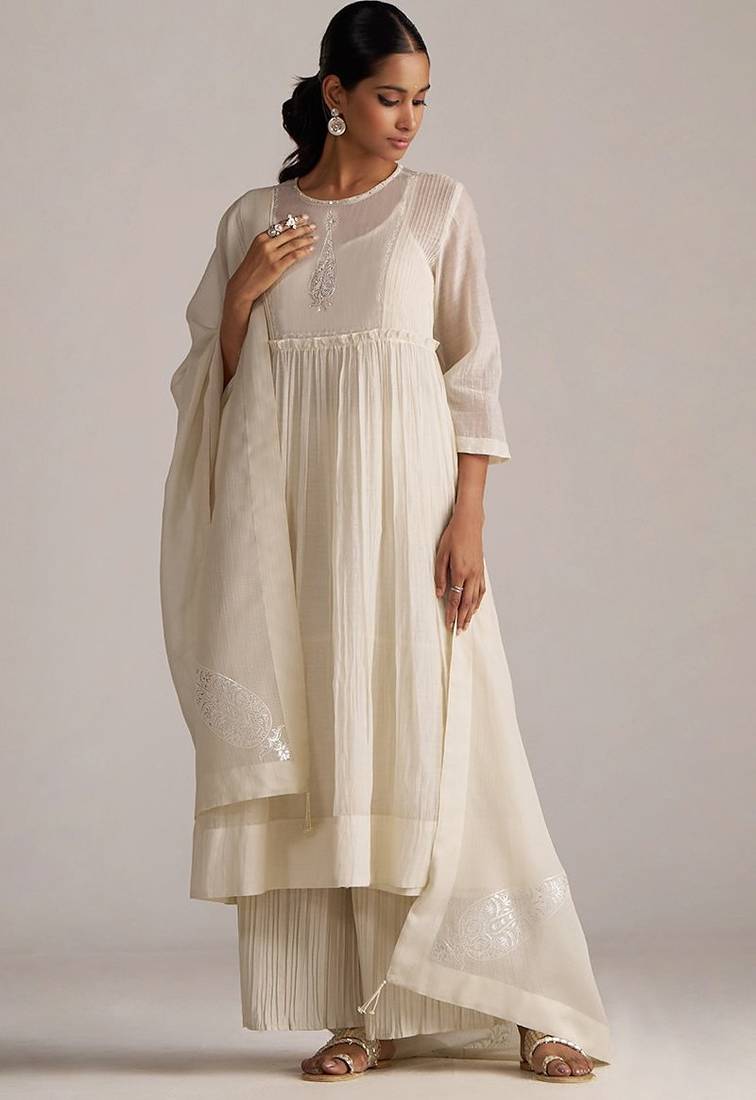 Ivory pure chanderi kurta set