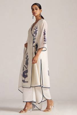 Ivory and navy blue pure chanderi kurta set 2