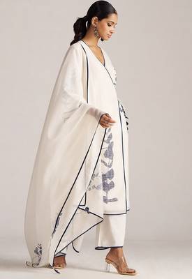 Ivory and navy blue pure chanderi kurta set 3