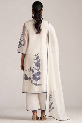 Ivory and navy blue pure chanderi kurta set 4