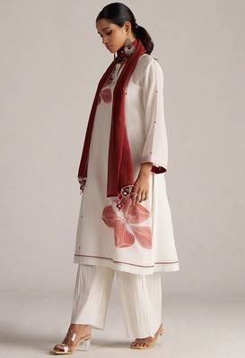 Ivory and maroon pure chanderi kurta set 2