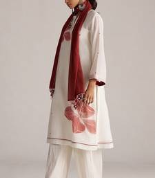 Ivory and maroon pure chanderi kurta set
