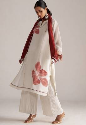 Ivory and maroon pure chanderi kurta set 3