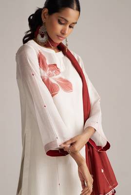 Ivory and maroon pure chanderi kurta set 5