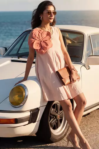 Peach cotton floral dress