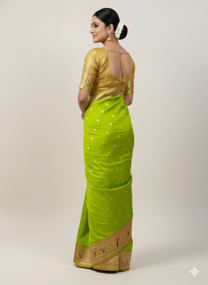 light green silk blend paithani saree with zari weaving 3