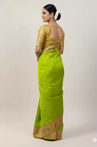 light green silk blend paithani saree with zari weaving