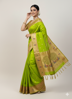 light green silk blend paithani saree with zari weaving 4