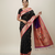 Black soft kanjeevaram paithani silk zari weaving saree with contrast blouse piece