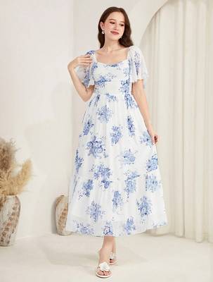 white floral printed georgette a-line midi dress 1
