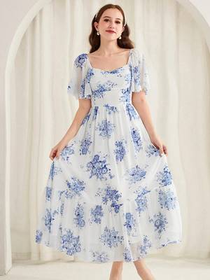 white floral printed georgette a-line midi dress 2