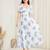 White floral printed georgette a-line midi dress