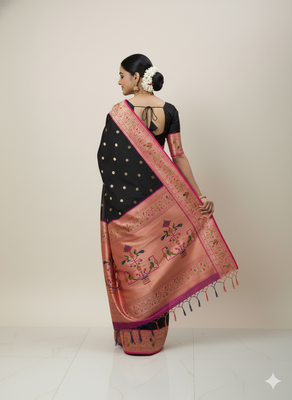 black zari weaving silk paithani saree with blouse 3