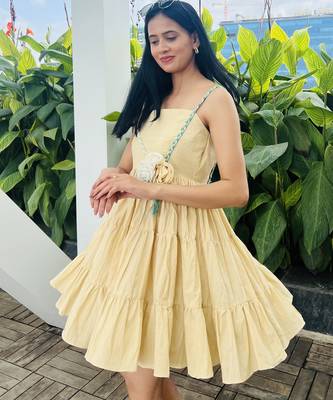 Yellow pure cotton mini summer floral dress 3