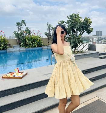 Yellow pure cotton mini summer floral dress 4