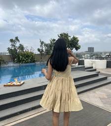 Yellow pure cotton mini summer floral dress