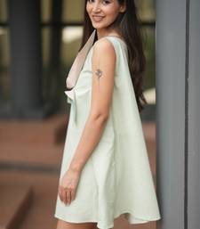 Mint green pure cotton a-line one shoulder mini floral summer dress